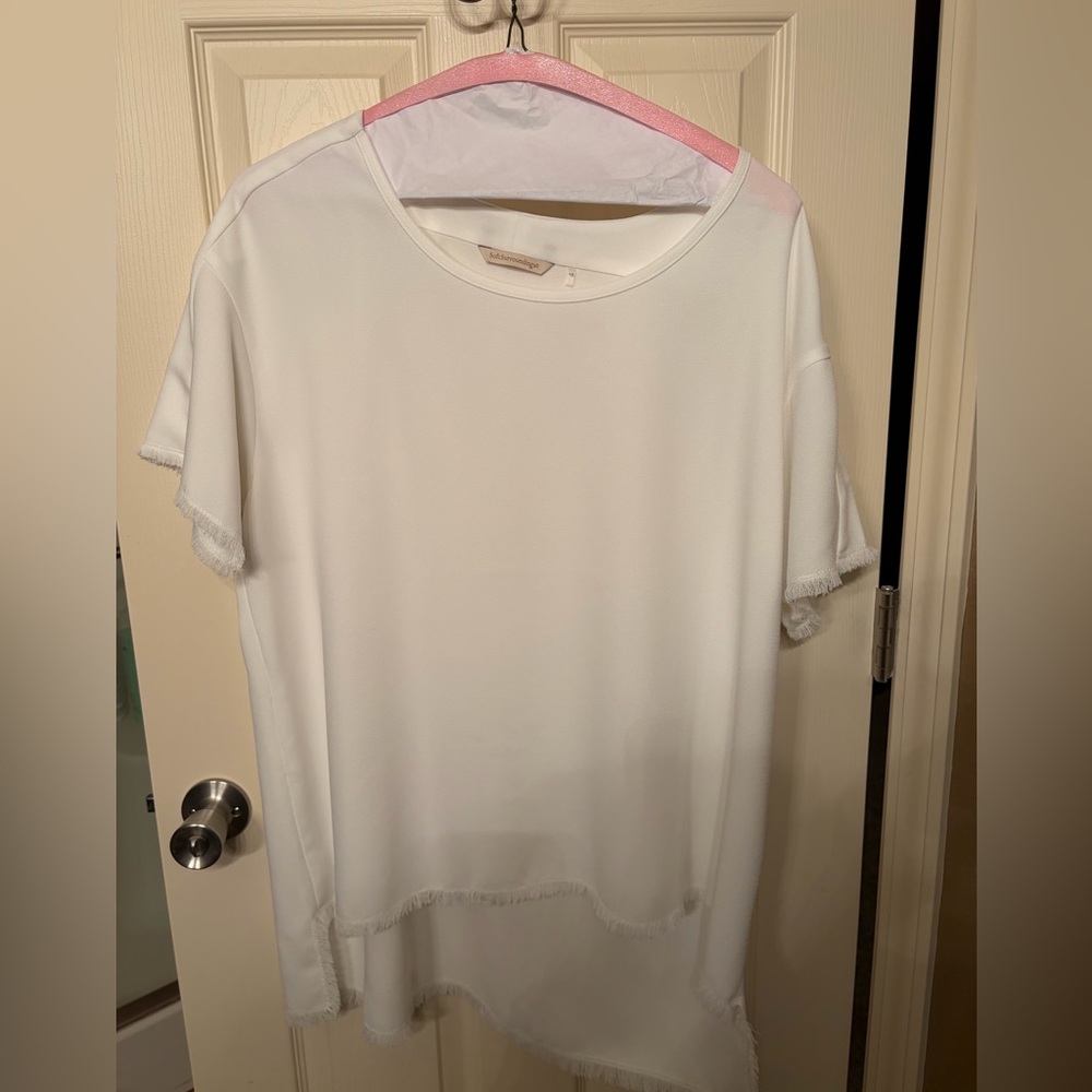 Soft Surroundings White Women's Short Sleeve Fringe Hem Top
